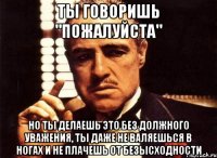 ты говоришь "пожалуйста" но ты делаешь это без должного уважения, ты даже не валяешься в ногах и не плачешь от безысходности