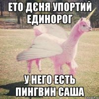 Ето Дєня упортий единорог У него есть пингвин саша