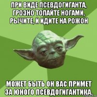 При виде псевдогиганта, грозно топайте ногами, рычите, и идите на рожон Может быть он Вас примет за юного псевдогигантика.