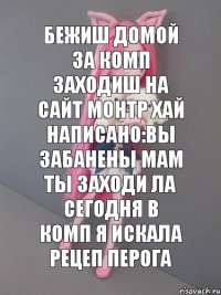 бежиш домой за комп заходиш на сайт монтр хай написано:вы забанены Мам ты заходи ла сегодня в комп Я искала рецеп перога