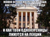 можно вечно смотреть на 3 вещи: как горит огонь, как течет вода И как твои однокурсницы лижутся на лекции