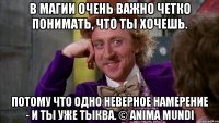 В магии очень важно четко понимать, что ты хочешь. Потому что одно неверное намерение - и ты уже Тыква. © Anima Mundi