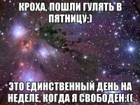 Кроха, пошли гулять в пятницу;) Это единственный день на неделе, когда я свободен:((