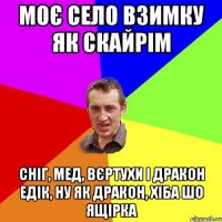 моє село взимку як скайрім сніг, мед, вєртухи і дракон едік, ну як дракон, хіба шо ящірка