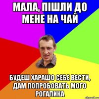 мала, пішли до мене на чай будеш харашо себе вести, дам попробовать мого рогалика