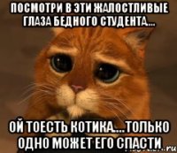 ПОСМОТРИ В ЭТИ ЖАЛОСТЛИВЫЕ ГЛАЗА БЕДНОГО СТУДЕНТА.... ОЙ ТОЕСТЬ КОТИКА....ТОЛЬКО ОДНО МОЖЕТ ЕГО СПАСТИ