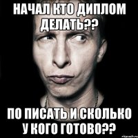 НАЧАЛ КТО ДИПЛОМ ДЕЛАТЬ?? ПО ПИСАТЬ И СКОЛЬКО У КОГО ГОТОВО??