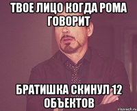 Твое лицо когда рома говорит Братишка скинул 12 объектов