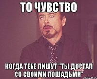 То чувство Когда тебе пишут "Ты достал со своими лошадьми"