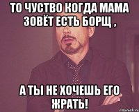 то чуство когда мама зовёт есть борщ , а ты не хочешь его жрать!