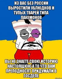 Из Вас без россии выростили ублюдков и тупых тварей типа пакемонов Вы не знаете свою историю настоящюю а то что вам преподносяТ придумали в госдепе