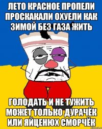 Лето красное пропели проскакали охуели как зимой без газа жить Голодать и не тужить может только дурачёк или яйценюх сморчёк