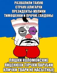 Развалили такую страну.алигархи президенты-жулики тимошенки и прочие гандоны Ляшки коломойские яйценюхи турчки парубии клички твари не насытные