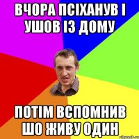 ВЧОРА ПСІХАНУВ І УШОВ ІЗ ДОМУ ПОТІМ ВСПОМНИВ ШО ЖИВУ ОДИН