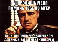 Ты просишь меня помочь тебе по МГЕР Но ты просишь без уважения,ты даже называешь меня Кушнарем