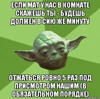 Если мат у нас в комнате скажешь ты - будешь должен в сию же минуту отжаться ровно 5 раз под присмотром нашим (в обязательном порядке)