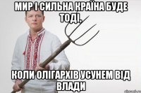 мир і сильна країна буде тоді, коли олігархів усунем від влади