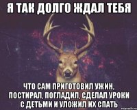 Я так долго ждал тебя Что сам приготовил ужин, постирал, погладил, сделал уроки с детьми и уложил их спать