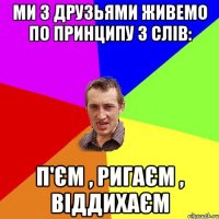 Ми з друзьями живемо по принципу 3 слів: П'ЄМ , РИГАЄМ , ВІДДИХАЄМ