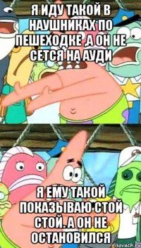 я иду такой в наушниках по пешеходке ,а он не сется на ауди я ему такой показываю стой стой. а он не остановился