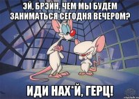 Эй, Брэйн, чем мы будем заниматься сегодня вечером? Иди нах*й, герц!