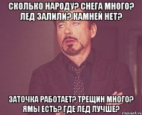 сколько народу? снега много? лед залили? камней нет? заточка работает? трещин много? ямы есть? где лед лучше?