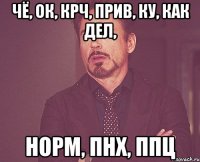 чё, ок, крч, прив, ку, как дел, норм, пнх, ппц