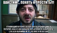 вайстим.... понять и простить!!! атакующий потерял: 99.000.000 обороняющийся потерял: 694.517.000 добыча: м: 6.479.683, к: 4.450.336, д: 1.741.628 обломки: м: 62.242.800, к: 49.837.800