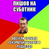 Пишов на суботник Ввечери зробыв генэральну уборку в подьезде