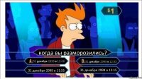 когда вы разморозились? 31 декабря 2999 в 12:00 31 декабря 2999 в 12:05 31 декабря 2999 в 11:55 31 декабря 2999 в 12:15