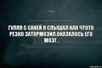 Гуляя с Саней я слышал как чтото резко затормозил.Оказалось его мозг.