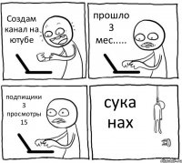 Создам канал на ютубе прошло 3 мес..... подпищики 3 просмотры 15 сука нах