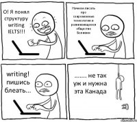 О! Я понял структуру writing IELTS!!! Начнем писать про современные технологии в развивающемся обществе Боливии writing! пишись блеать... ....... не так уж и нужна эта Канада