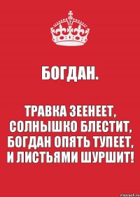 Богдан. Травка зеенеет, Солнышко блестит, Богдан опять тупеет, И листьями шуршит!