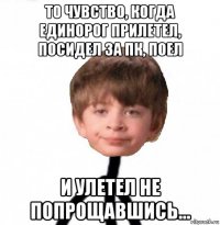 то чувство, когда единорог прилетел, посидел за пк, поел и улетел не попрощавшись...