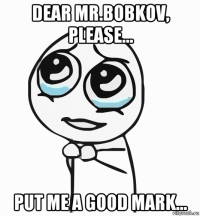 dear mr.bobkov, please... put me a good mark...
