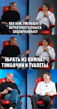 Как нам, уменьшить вероятность побега заключенных? Убрать из комнат тумбочки и туалеты 