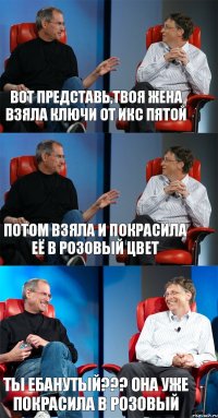 вот представь,твоя жена взяла ключи от икс пятой потом взяла и покрасила её в розовый цвет ты ебанутый??? она уже покрасила в розовый