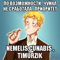 по возможности , чуйка не сработала , приоритет nemelis,cunabis , timurzik