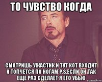 то чувство когда смотришь ужастик и тут кот входит и топчется по ногам p.s.если он так еще раз сделает я его убью