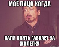 моё лицо когда валя опять гавкает за жилетку