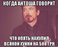 когда антоша говорит что опять накупил всякой хуйни на 500 грн