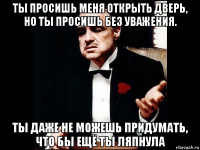 ты просишь меня открыть дверь, но ты просишь без уважения. ты даже не можешь придумать, что бы ещё ты ляпнула