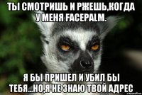 ты смотришь и ржешь,когда у меня facepalm. я бы пришел и убил бы тебя...но,я не знаю твой адрес