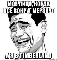 мое лицо, когда все вокруг мерзнут а я в timberland