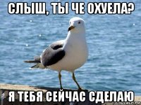 слыш, ты че охуела? я тебя сейчас сделаю