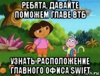 ребята, давайте поможем главе втб узнать расположение главного офиса swift