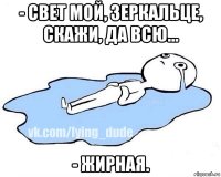 - свет мой, зеркальце, скажи, да всю... - жирная.