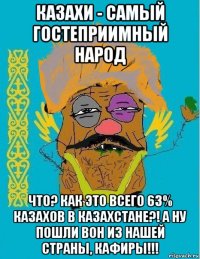 казахи - самый гостеприимный народ что? как это всего 63% казахов в казахстане?! а ну пошли вон из нашей страны, кафиры!!!