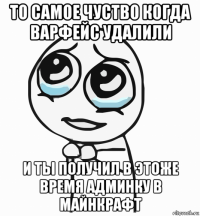 то самое чуство когда варфейс удалили и ты получил в этоже время админку в майнкрафт